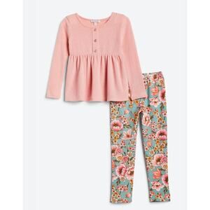 Social Academy Lily Buttoned Peplum Top and Floral Leggings Set Size 8